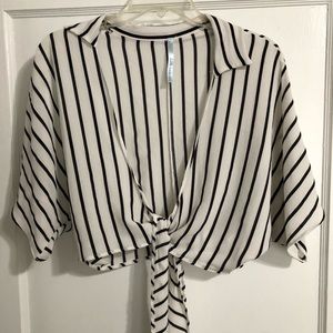 Black/white striped tie crop top
